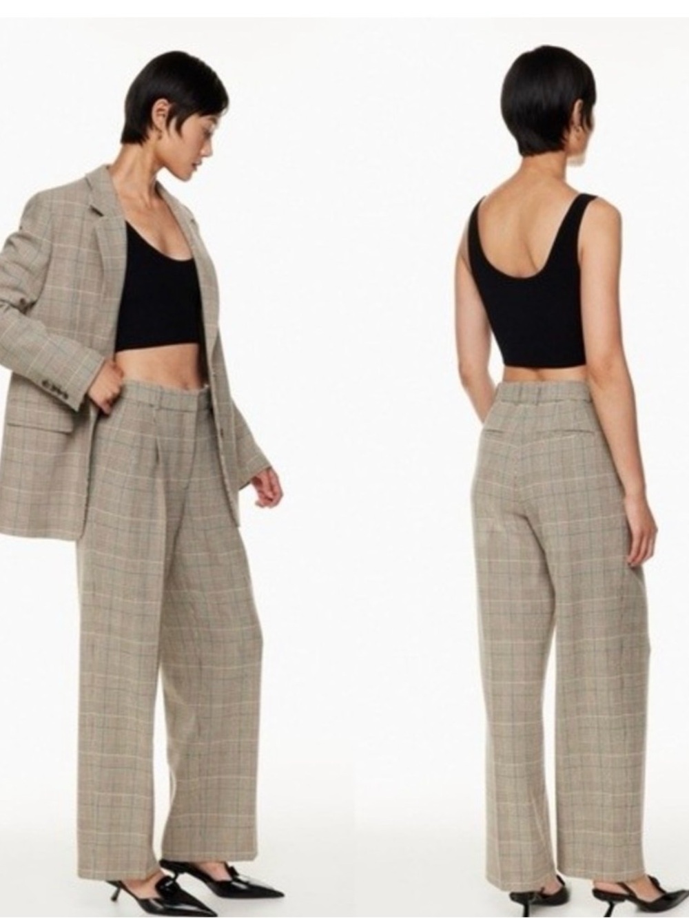 Aritzia Babaton Atelier | Plaid Pleated Wide Leg Pants Fall Trousers